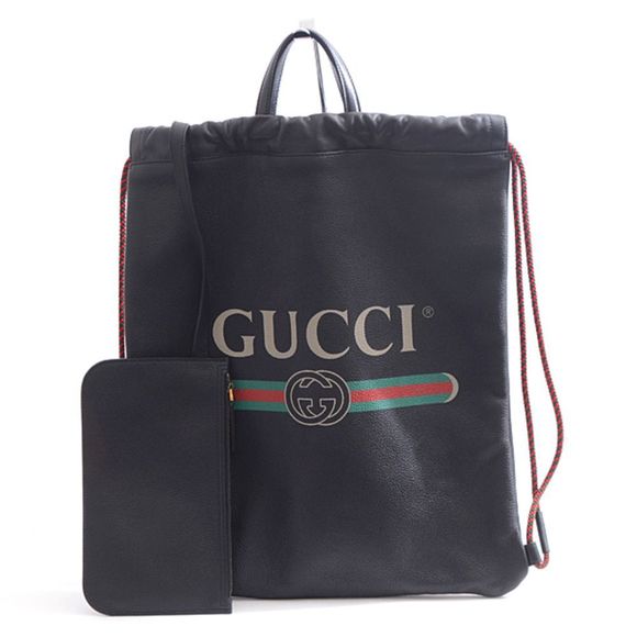 Gucci Drawstring Purse Backpack Leather Black - Picture 1 of 10